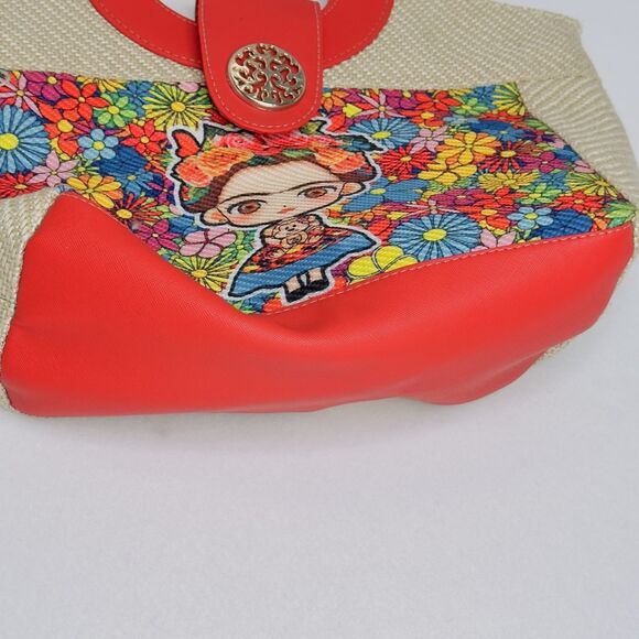 Frida Kahlo Handmade Mexican Artisan Jute HandBag Purse Beach Summer - Picture 4 of 10